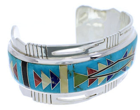 Southwest Sterling Silver Multicolor Inlay Cuff Bracelet NX27290