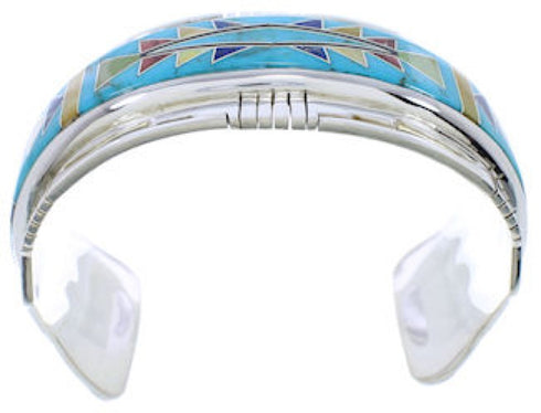 Southwest Sterling Silver Multicolor Inlay Cuff Bracelet NX27290