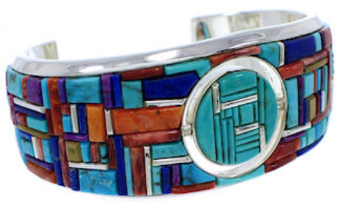 Southwest Sterling Silver Multicolor Reversible Cuff Bracelet EX28437