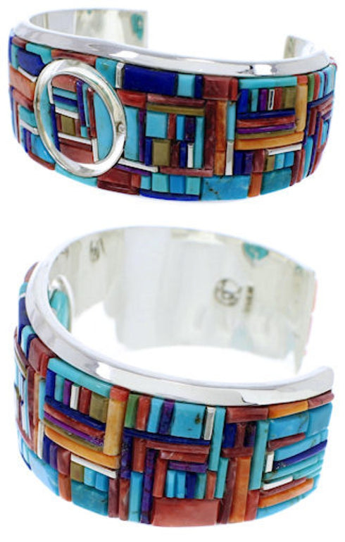Southwest Sterling Silver Multicolor Reversible Cuff Bracelet EX28437