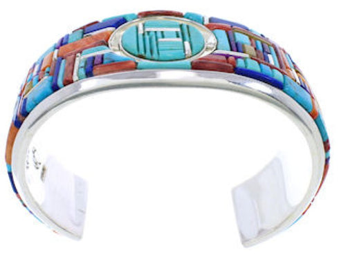 Southwest Sterling Silver Multicolor Reversible Cuff Bracelet EX28437
