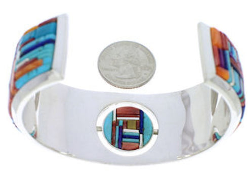 Southwest Sterling Silver Multicolor Reversible Cuff Bracelet EX28437