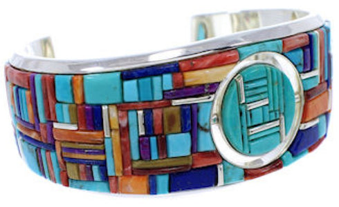 Multicolor Reversible Silver Southwestern Cuff Bracelet EX28439