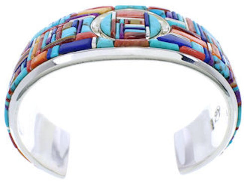 Multicolor Reversible Silver Southwestern Cuff Bracelet EX28439