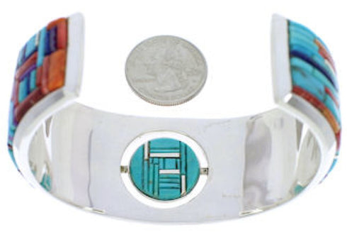 Multicolor Reversible Silver Southwestern Cuff Bracelet EX28439