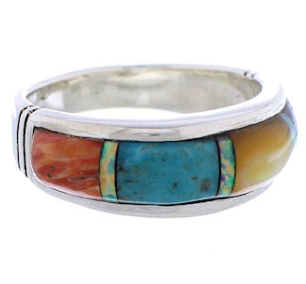 Genuine Sterling Silver Multicolor Inlay Ring Size 6-3/4 ZX35477