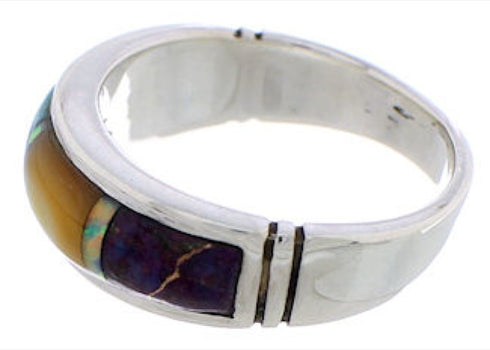Genuine Sterling Silver Multicolor Inlay Ring Size 6-3/4 ZX35477