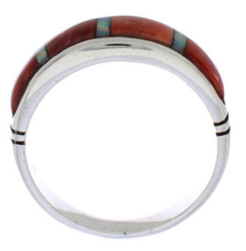 Silver Southwest Opal Red Oyster Shell Ring Size 6-3/4 ZX35547