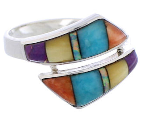 Multicolor Inlay Sterling Silver Jewelry Ring Size 7-3/4 ZX35735