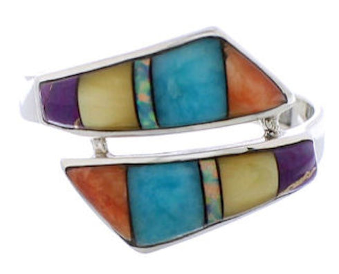 Multicolor Inlay Sterling Silver Jewelry Ring Size 7-3/4 ZX35735