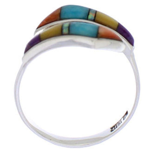 Multicolor Inlay Sterling Silver Jewelry Ring Size 7-3/4 ZX35735