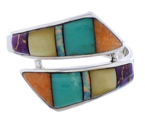 Authentic Sterling Silver Multicolor Southwest Ring Size 7-3/4 ZX35743