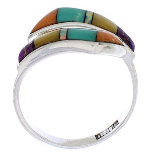 Authentic Sterling Silver Multicolor Southwest Ring Size 7-3/4 ZX35743