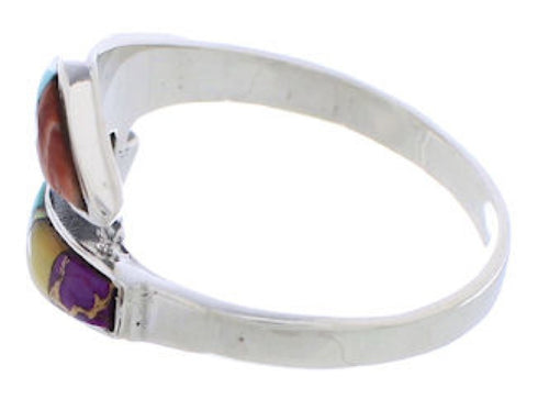 Genuine Sterling Silver Multicolor Inlay Ring Size 6-3/4 AS54640