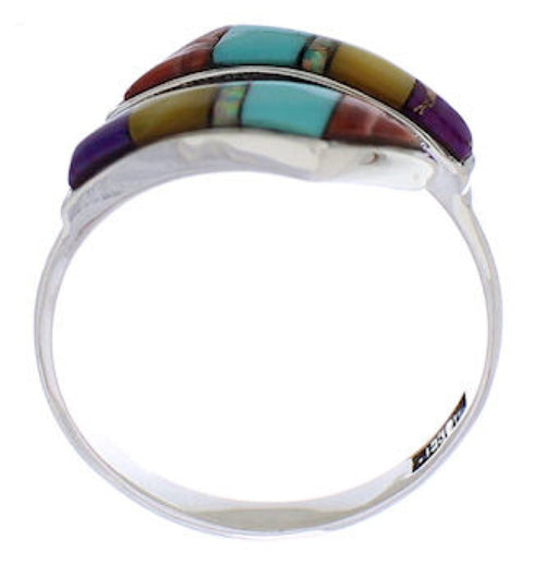 Genuine Sterling Silver Multicolor Inlay Ring Size 6-3/4 AS54640