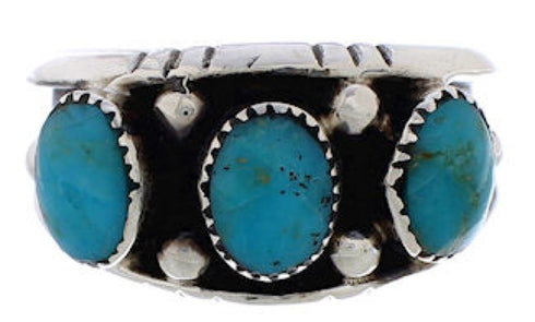 Southwestern Genuine Sterling Silver Turquoise Ring Size 5-3/4 WX36852
