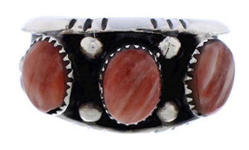 Southwest Sterling Silver Red Oyster Shell Ring Size 7-1/2 WX37186