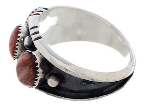 Southwest Sterling Silver Red Oyster Shell Ring Size 7-1/2 WX37186