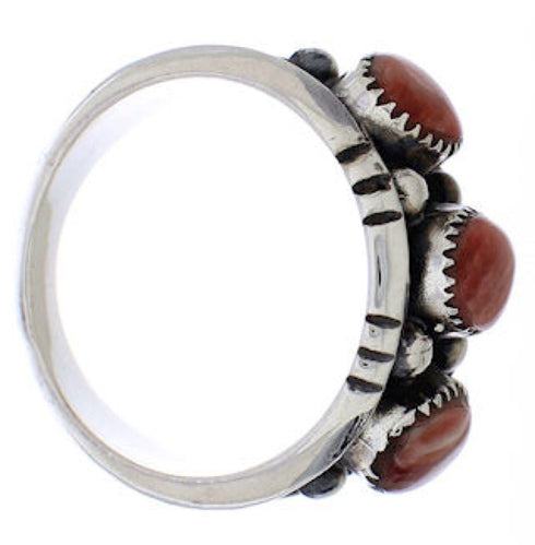 Southwest Sterling Silver Red Oyster Shell Ring Size 7-1/2 WX37186
