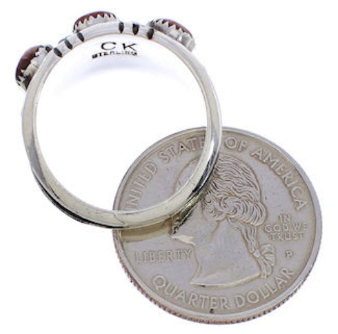 Southwest Sterling Silver Red Oyster Shell Ring Size 7-1/2 WX37186