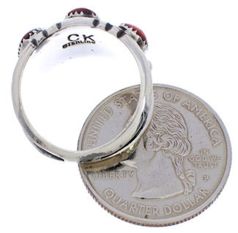 Southwest Red Oyster Shell Sterling Silver Ring Size 5-1/2 WX37190