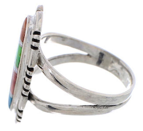 Southwestern Multicolor Silver Jewelry Ring Size 8-1/2 EX21929