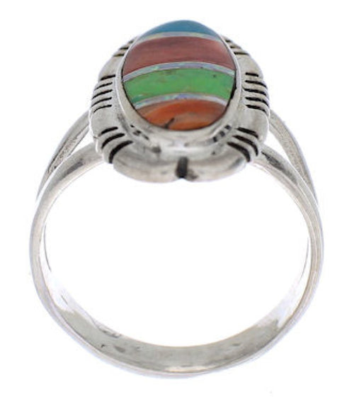 Multicolor Inlay Sterling Silver Southwest Ring Size 9-3/4 EX21928
