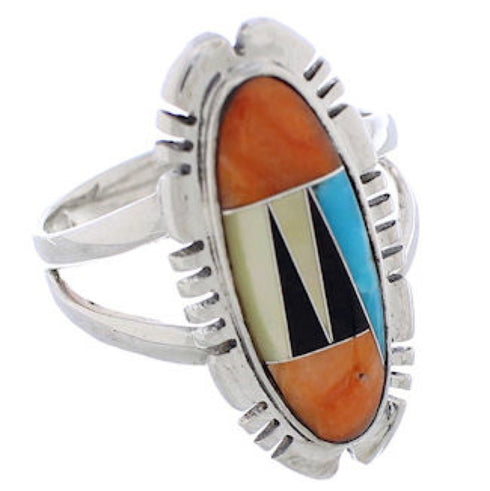 Multicolor Silver Southwestern Jewelry Ring Size 7-3/4 EX21931