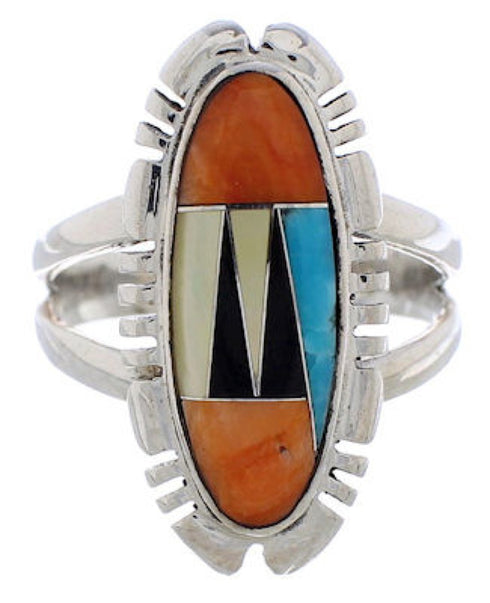 Multicolor Silver Southwestern Jewelry Ring Size 7-3/4 EX21931