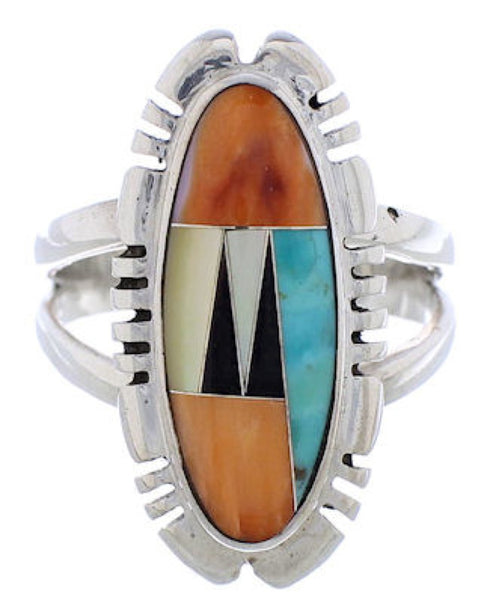 Sterling Silver Multicolor Inlay Southwest Ring Size 8-1/2 EX21934