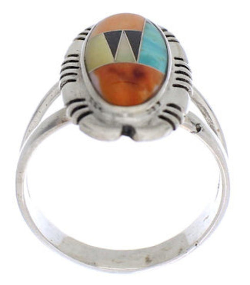 Sterling Silver Multicolor Inlay Southwest Ring Size 8-1/2 EX21934