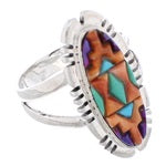 Multicolor Inlay Southwestern Silver Ring Size 6-1/2 EX21958