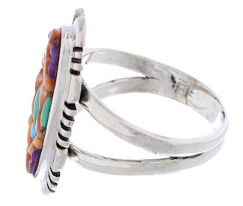 Multicolor Inlay Southwestern Silver Ring Size 6-1/2 EX21958