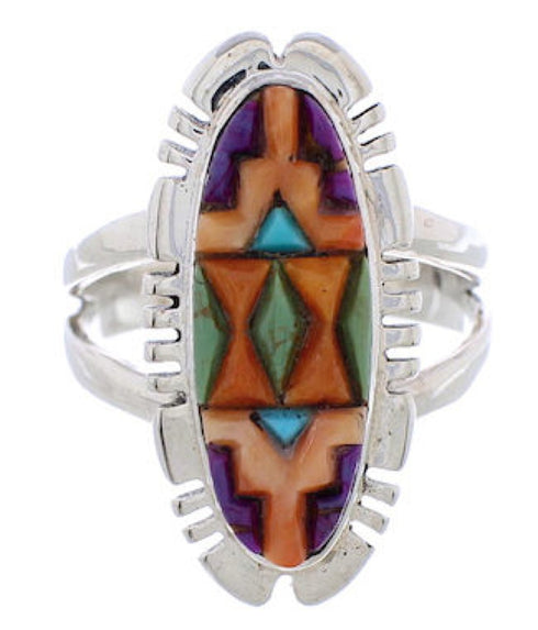 Southwest Jewelry Multicolor Sterling Silver Ring Size 7-1/2 EX21980