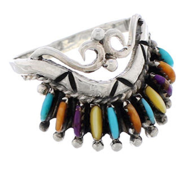 Sterling Silver Multicolor Needlepoint Jewelry Ring Size 7-3/4 EX21998