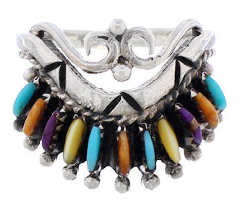 Sterling Silver Multicolor Needlepoint Jewelry Ring Size 7-3/4 EX21998