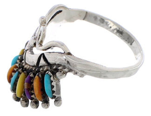 Sterling Silver Multicolor Needlepoint Jewelry Ring Size 7-3/4 EX21998