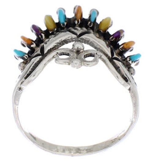 Sterling Silver Multicolor Needlepoint Jewelry Ring Size 7-3/4 EX21998