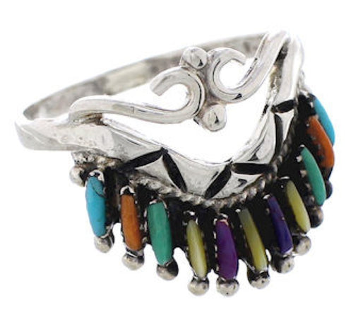 Southwest Silver Multicolor Needlepoint Ring Size 8-3/4 EX22044