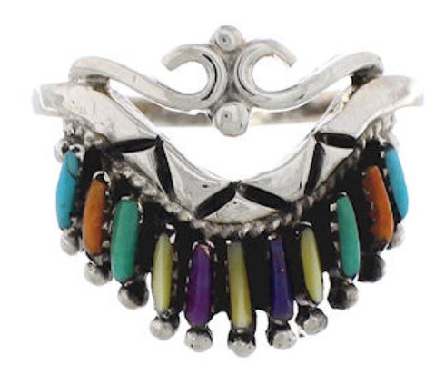 Southwest Silver Multicolor Needlepoint Ring Size 8-3/4 EX22044