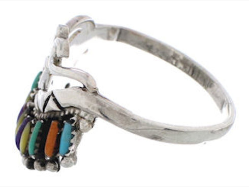 Silver Multicolor Needlepoint Southwest Ring Size 6-3/4 EX22027