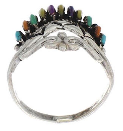 Silver Multicolor Needlepoint Southwest Ring Size 6-3/4 EX22027