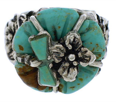 Southwest Jewelry Turquoise Dragonfly Flower Ring Size 6-1/4 EX23302