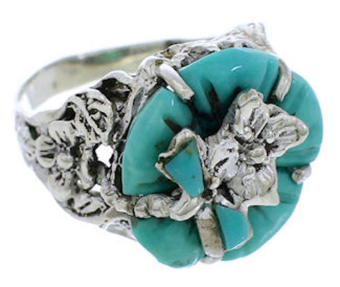 Turquoise Flower Dragonfly Sterling Silver Southwestern Ring Size 7-3/4 YX89599