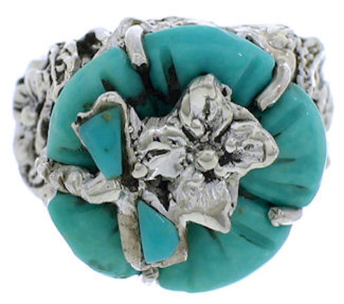 Turquoise Flower Dragonfly Sterling Silver Southwestern Ring Size 7-3/4 YX89599