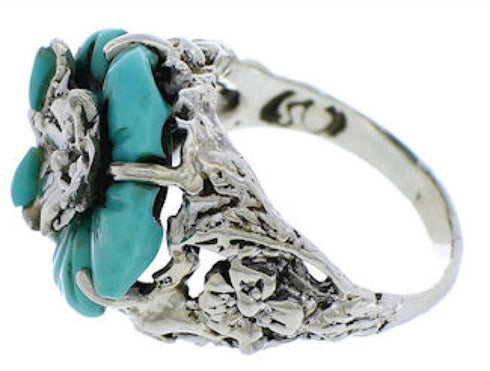 Turquoise Flower Dragonfly Sterling Silver Southwestern Ring Size 7-3/4 YX89599