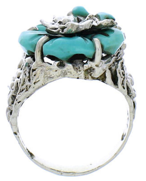 Turquoise Flower Dragonfly Sterling Silver Southwestern Ring Size 7-3/4 YX89599