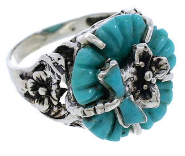 Southwest Turquoise Silver Flower Dragonfly Ring Size 4-3/4 EX23328