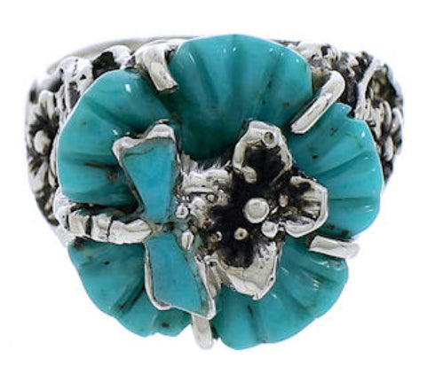 Southwest Turquoise Silver Flower Dragonfly Ring Size 4-3/4 EX23328