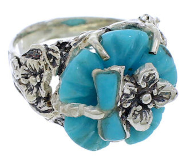 Southwest Turquoise Flower Dragonfly Jewelry Ring Size 5-1/4 EX23349